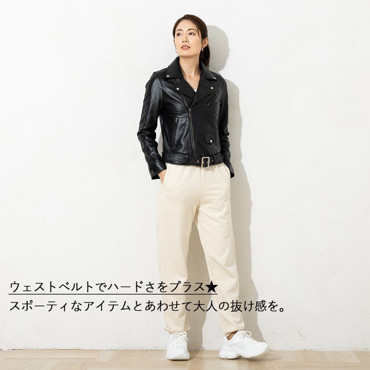 LIUGOO 本革 ウェストベルト付ダブルライダース レディース リューグー 