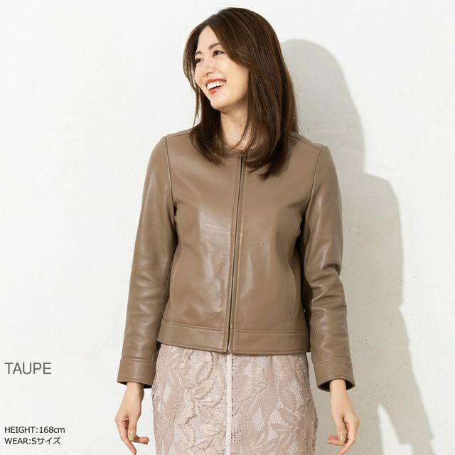 LIUGOO 本革 ノーカラーシングルジャケット レディース