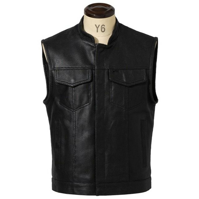 リューグー（LIUGOO）/Liugoo Leathers 本革 メッシュレザーバイカーベスト メンズ VST08A Liugoo Leathers 本革 メッシュレザーバイカーベスト メンズ