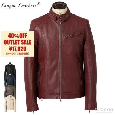 Liugoo Leathers 本革 立襟シングルライダースジャケット メンズ