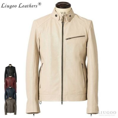 acoustic ベージュ レザーシングルライダースジャケット M Liugoo Leathers 本革 レザー×機能性中綿 ダウンライダースジャケット