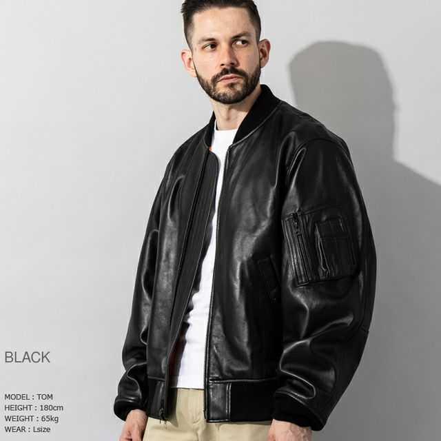 Liugoo Leathers 本革 MA-1フライトジャケット メンズ