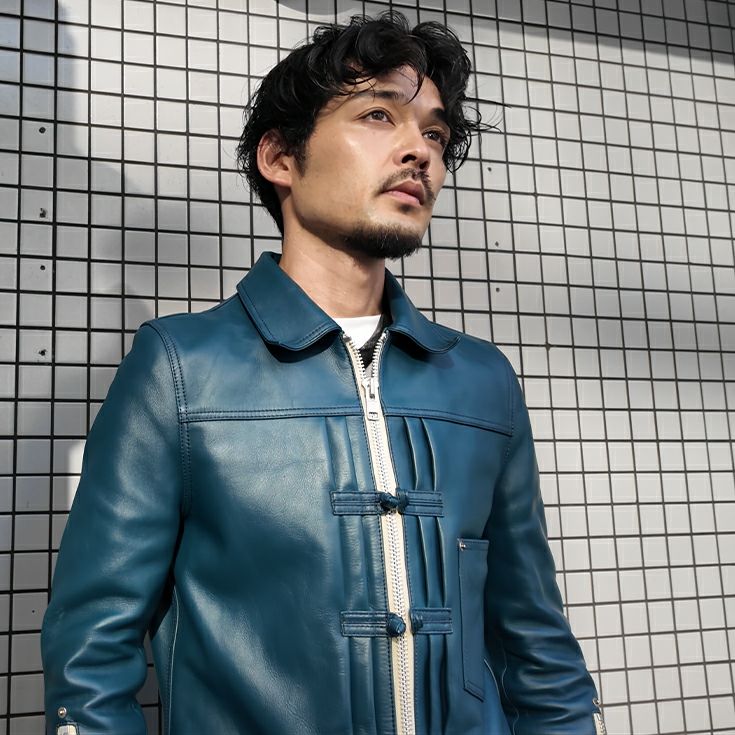 BLUE BLUE ブルーブルー シープレザーインディゴ ライダース L 