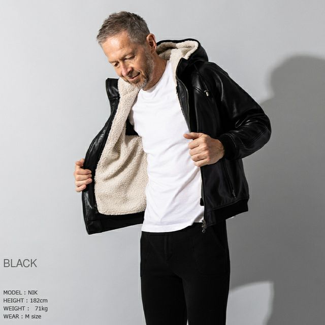 Liugoo Leathers 本革 着脱ボアライナー付防寒レザーパーカー メンズ