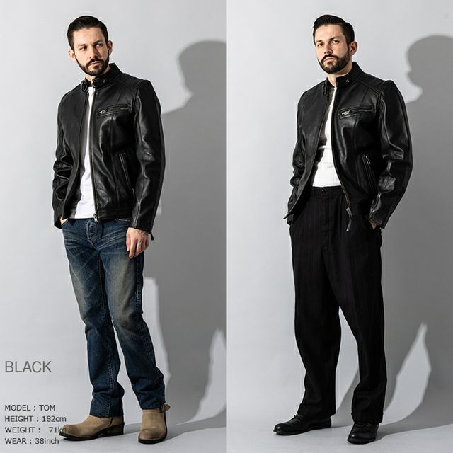 Liugoo Leathers 本革 シングルライダースジャケット メンズ