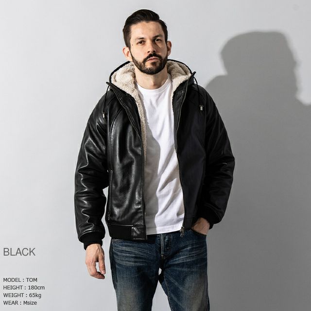 Liugoo Leathers 本革 着脱ボアライナー付防寒レザーパーカー メンズ