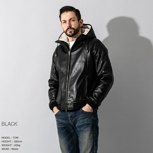 Liugoo Leathers 本革 着脱ボアライナー付防寒レザーパーカー メンズ