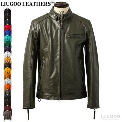 Liugoo Leathers 本革 立襟シングルライダースジャケット メンズ