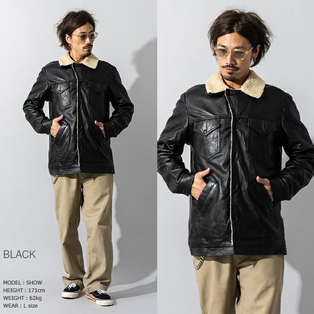 Liugoo Leathers 本革 総ボア レザーランチコート メンズ リューグー